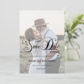 Chic Calligraphy Faux Vellum Effect Photo Wedding Save The Date (Staand voorkant)