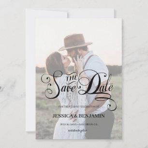 Chic Calligraphy Faux Vellum Effect Photo Wedding Save The Date