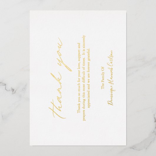 Chic Calligraphy Gold Foil Funeral Hartelijk dank Folie Uitnodiging (Voorkant)