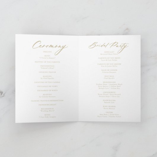 Chic Calligraphy Gold Folded Wedding Programma (Binnen)