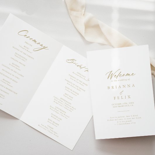 Chic Calligraphy Gold Folded Wedding Programma