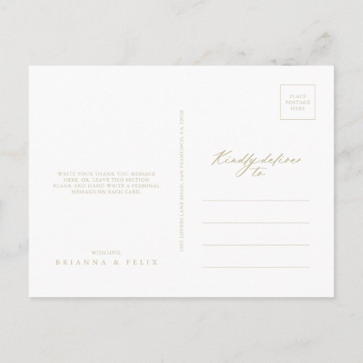 Chic Calligraphy Gold Hartelijk dank Briefkaart (Achterkant)