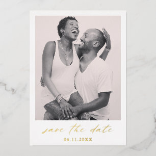 Chic Calligraphy Gold Photo Wedding Save the Date Folie Uitnodiging