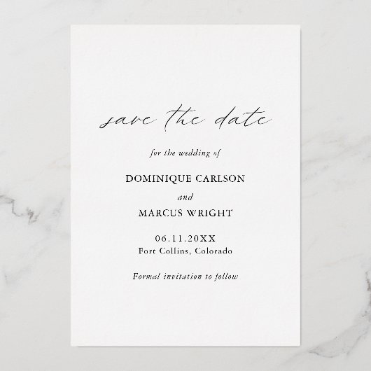 Chic Calligraphy Gold Photo Wedding Save the Date Folie Uitnodiging (Achterkant)