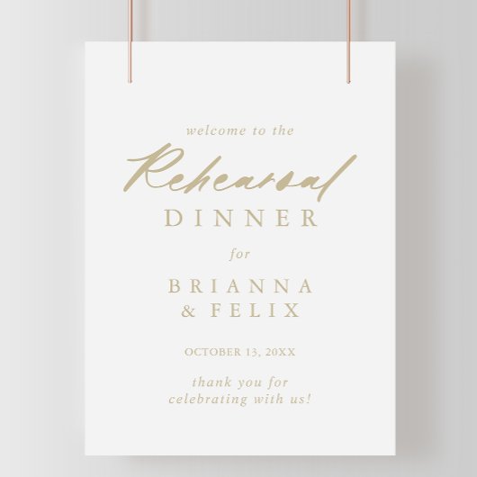 Chic Calligraphy Gold Rehearsal Dinner Welcome Poster