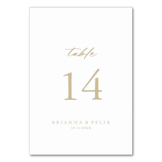 Chic Calligraphy Gold Wedding Table Number Kaart (Voorkant)