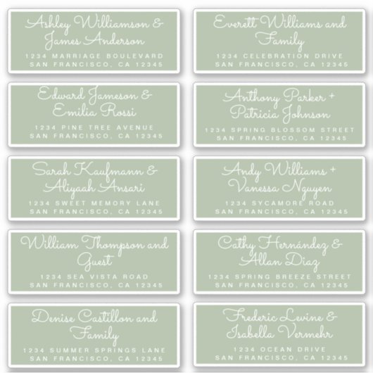 Chic Calligraphy Green Guest Adresetiketten Sticker (Voorkant)