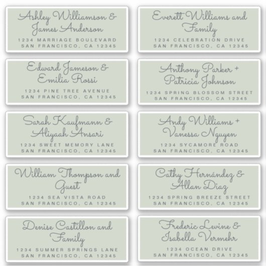 Chic Calligraphy Green Guest Adresetiketten Sticker (Voorkant)