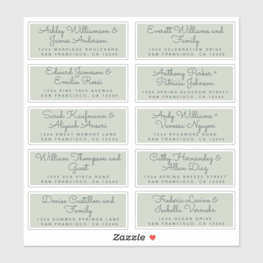 Chic Calligraphy Green Guest Adresetiketten Sticker (Vel)
