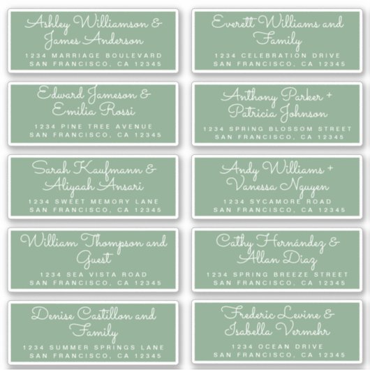 Chic Calligraphy Green Guest Adresetiketten Sticker (Voorkant)