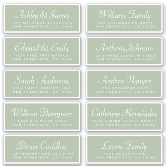Chic Calligraphy Green Guest Adresetiketten Sticker (Voorkant)