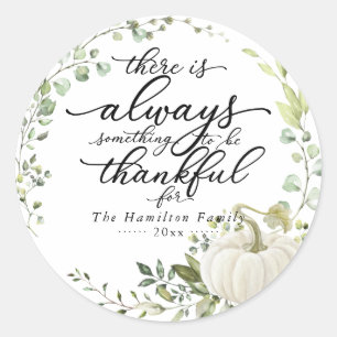 Chic Calligraphy Greenery Wreath Thanksgiving Ronde Sticker