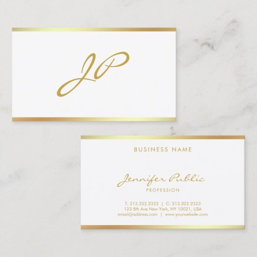 Chic Calligraphy Handgeschreven Script Gold Monogr Visitekaartje (Voorkant / Achterkant)