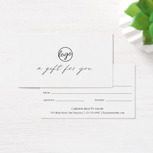 Chic Calligraphy Logo Business Cadeaubon Visitekaartje (Bureau)