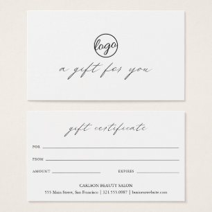 Chic Calligraphy Logo Business Cadeaubon Visitekaartje