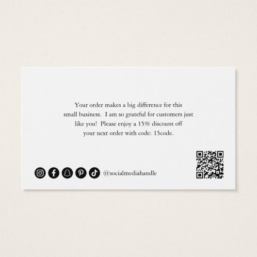 Chic Calligraphy Logo Business Order Insert Card Visitekaartje (Achterkant)