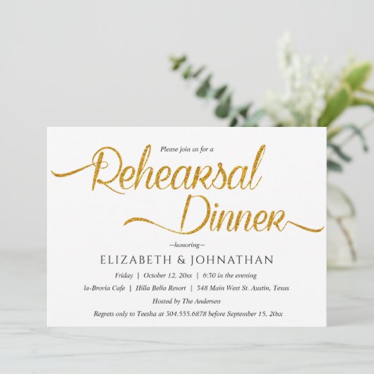 Chic Calligraphy Minimal Rehearsal Dinner Invitati Kaart (Staand voorkant)