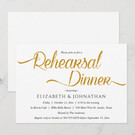 Chic Calligraphy Minimal Rehearsal Dinner Invitati Kaart (Voorkant / Achterkant)