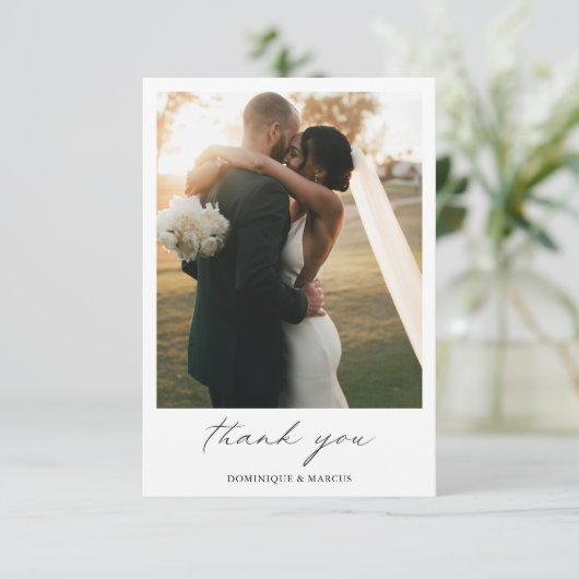 Chic Calligraphy Minimalist Photo Simple Wedding Bedankkaart (Staand voorkant)