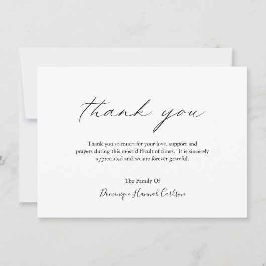 Chic Calligraphy minimalist Simple Elegant Funeral Bedankkaart (Voorkant)