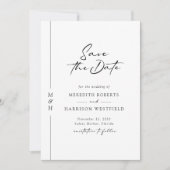 Chic Calligraphy Monogram Black and White Wedding Save The Date (Voorkant)