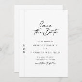 Chic Calligraphy Monogram Black and White Wedding Save The Date (Voorkant / Achterkant)