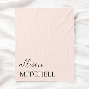 Chic Calligraphy Monogram Blush Pink Fleece Deken