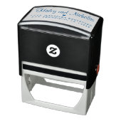 Chic Calligraphy Names Blue Wedding Return Address Zelfinktende Stempel (Product)