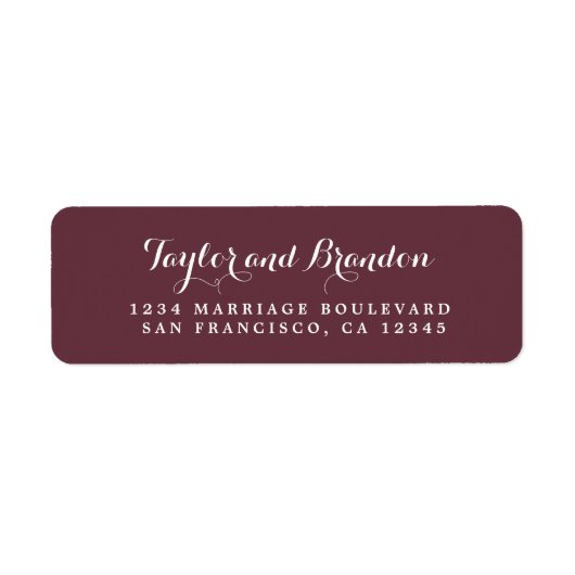 Chic Calligraphy Names Wedding Return Address Etiket (Voorkant)