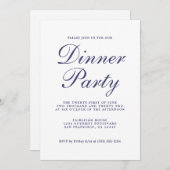 Chic Calligraphy Navy Blue White Dinner Party Kaart (Voorkant / Achterkant)