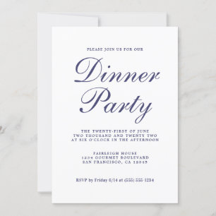 Chic Calligraphy Navy Blue White Dinner Party Kaart