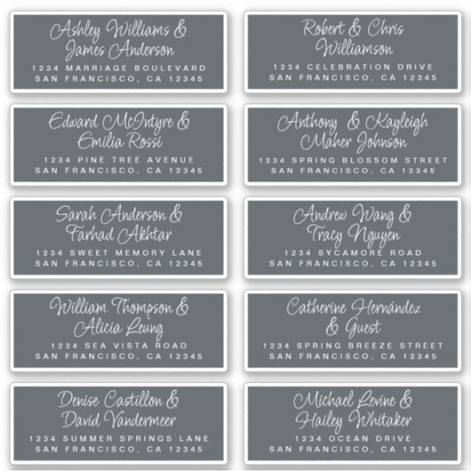 Chic Calligraphy Off-Black Guest Address Sticker (Voorkant)