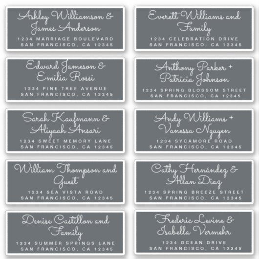 Chic Calligraphy Off-Black Guest Adresetiketten Sticker (Voorkant)
