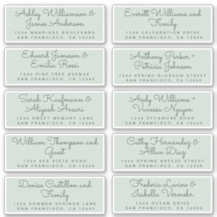 Chic Calligraphy Pastel Green Guest Adresetiketten Sticker