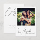 Chic Calligraphy Photo Bridesmaid proposal Kaart (Voorkant / Achterkant)