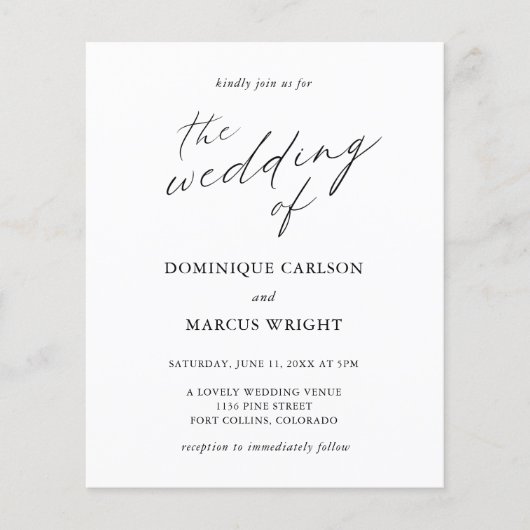 Chic Calligraphy Photo Budget Wedding Invitation (Voorkant)