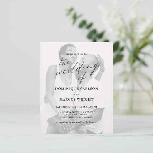 Chic Calligraphy Photo Budget Wedding Invitation (Staand voorkant)
