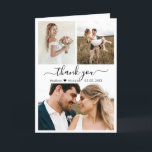 Chic Calligraphy Photo Collage Wedding Bedankt<br><div class="desc">Stijlvol modern handschrift met briefjes voor het inbinden van de scriptfoto Hartelijk dank dat u de Kaart hebt gevouwen. Elegant bruiloft bedankt je sjabloon met drie (3) foto aan de voorkant en één (1) foto aan de binnenkant. Met een tekst "Dank u" in een handgeschreven lettertype voor kalligrafie/typografie in zwarte...</div>