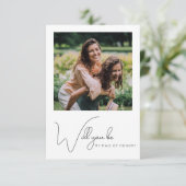 Chic Calligraphy Photo Maid of Honor proposal Kaar Bedankkaart (Staand voorkant)