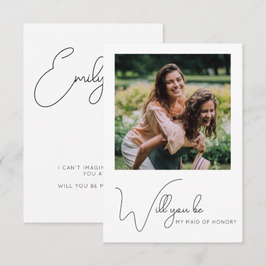 Chic Calligraphy Photo Maid of Honor proposal Kaar Bedankkaart (Voorkant / Achterkant)