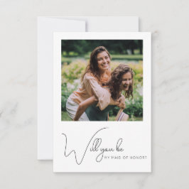 Chic Calligraphy Photo Maid of Honor proposal Kaar Bedankkaart