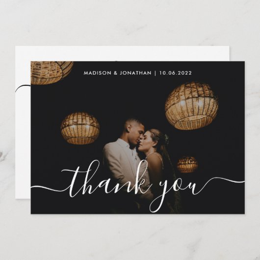 Chic Calligraphy Photo Overlay Wedding Bedankkaart (Voorkant / Achterkant)