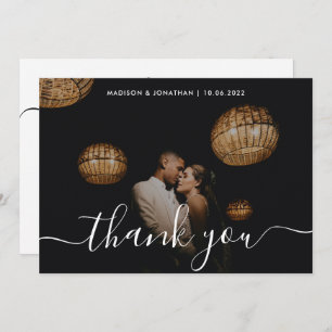 Chic Calligraphy Photo Overlay Wedding Bedankkaart