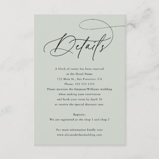 Chic Calligraphy Photo Wedding Details Informatiekaartje (Voorkant)