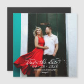 Chic Calligraphy Photo Wedding Save the Date Magnetische Uitnodiging (Voorkant / Achterkant)