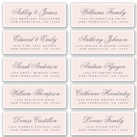 Chic Calligraphy Pink Wedding Guest Adresetiketten Sticker (Voorkant)