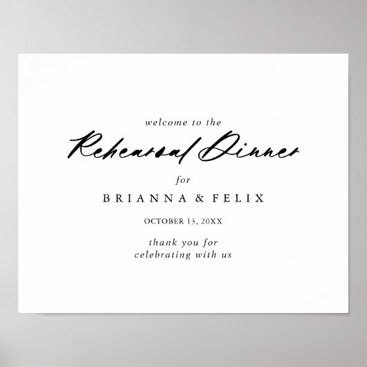 Chic Calligraphy Rehearsal Dinner Welcome Sign Poster (Voorkant)