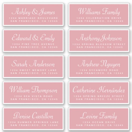 Chic Calligraphy Roos Pink Guest Adresetiketten Sticker (Voorkant)