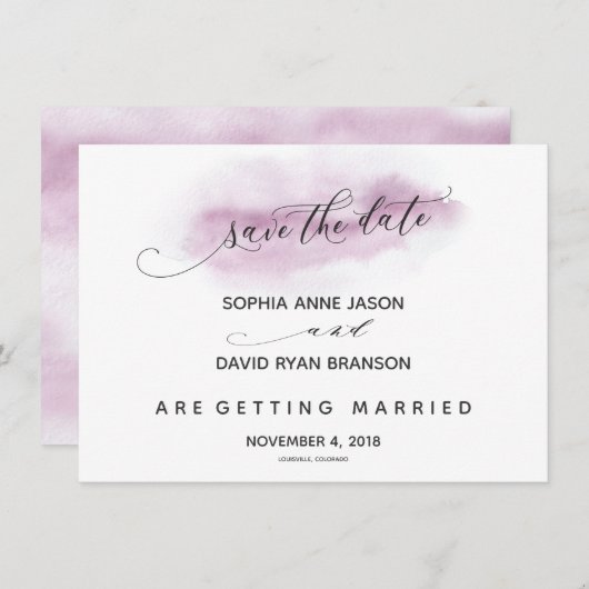 Chic Calligraphy Roze Waterverf sparen de Datum Save The Date (Voorkant / Achterkant)