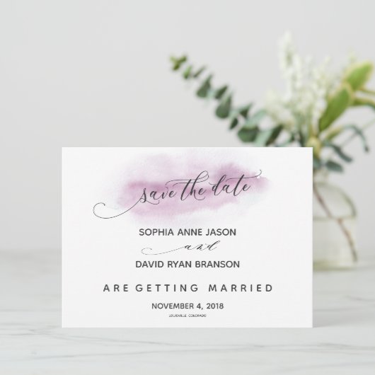 Chic Calligraphy Roze Waterverf sparen de Datum Save The Date (Staand voorkant)